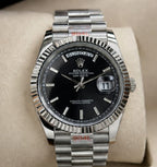Rolex Oyster Perpetual Day-Date 35mm Automatic Black Dial – Silver