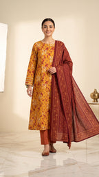 Nishat 3 Piece Unstitched Printed Lawn Suit – Mustard Floral