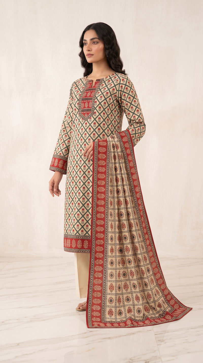 Sapphire 3 Piece Unstitched Printed Lawn Suit – Cream & Rust