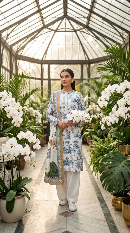 Limelight Women's 3 Piece Unstitched Lawn Suit – White Floral Print