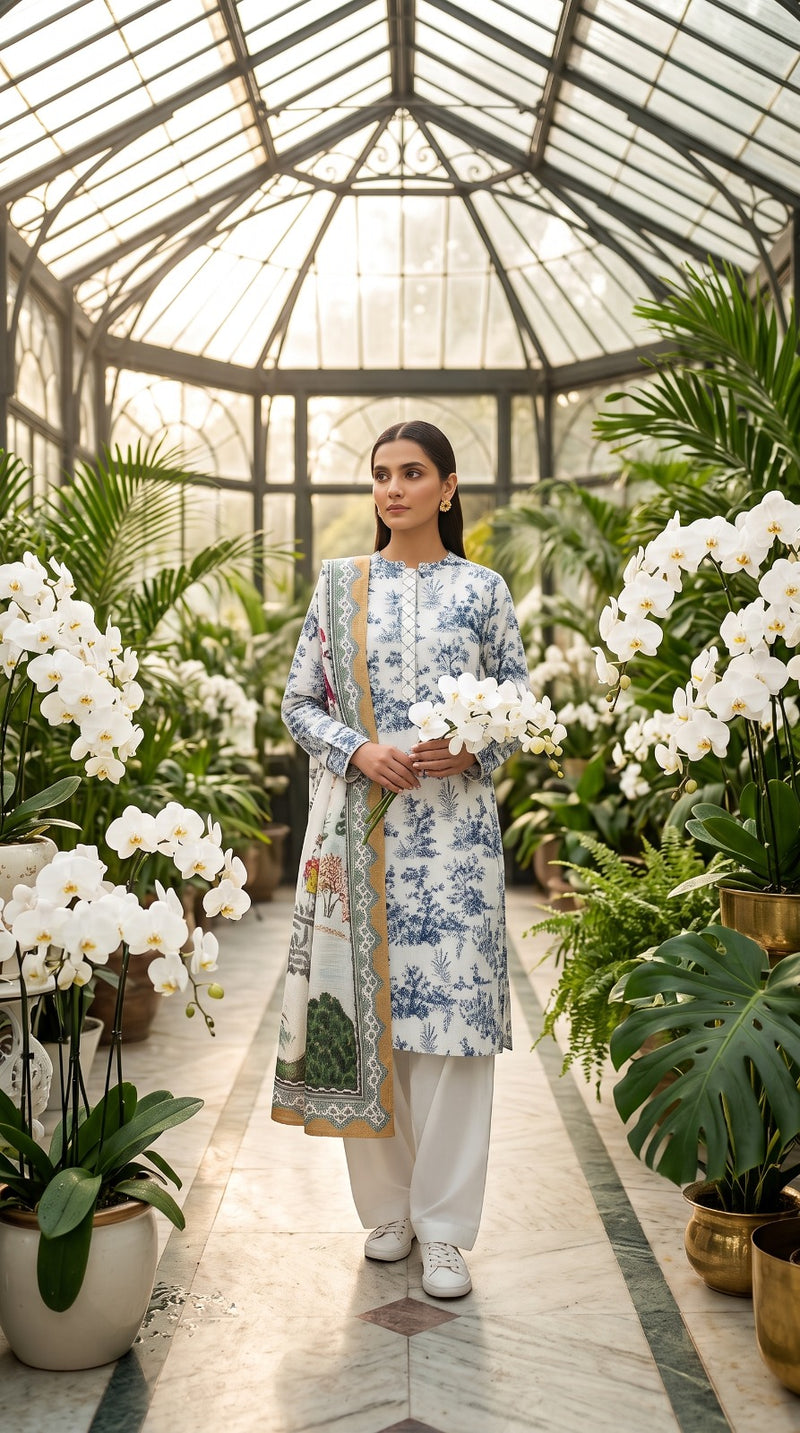 Limelight Women's 3 Piece Unstitched Lawn Suit – White Floral Print