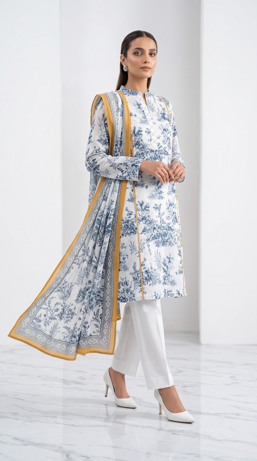 Limelight Women's 3 Piece Unstitched Lawn Suit – White Floral Print