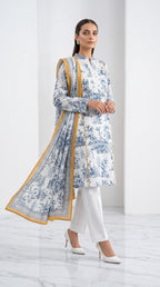 Limelight Women's 3 Piece Unstitched Lawn Suit – White Floral Print