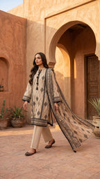 Limelight 3 Piece Unstitched Summer Suit – Printed Doriya Shirt, Printed Lawn Dupatta & Dyed Trouser