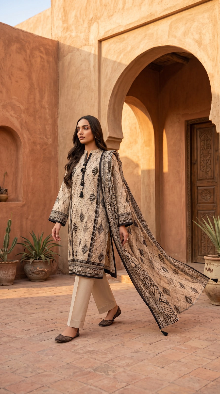 Limelight 3 Piece Unstitched Summer Suit – Printed Doriya Shirt, Printed Lawn Dupatta & Dyed Trouser