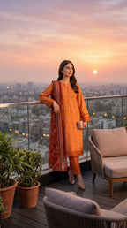 Sapphire 3 Piece Unstitched Printed Lawn Suit – Orange Floral | Summerscapes Collection