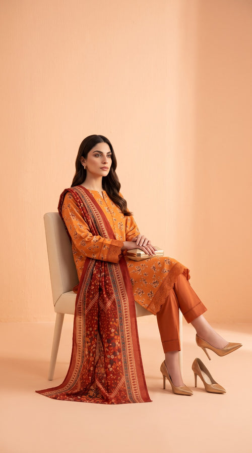 Sapphire 3 Piece Unstitched Printed Lawn Suit – Orange Floral | Summerscapes Collection