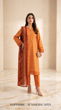 Sapphire 3 Piece Unstitched Printed Lawn Suit – Orange Floral | Summerscapes Collection