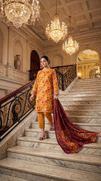 Nishat 3 Piece Unstitched Printed Lawn Suit – Mustard Floral