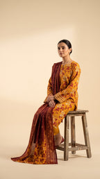 Nishat 3 Piece Unstitched Printed Lawn Suit – Mustard Floral