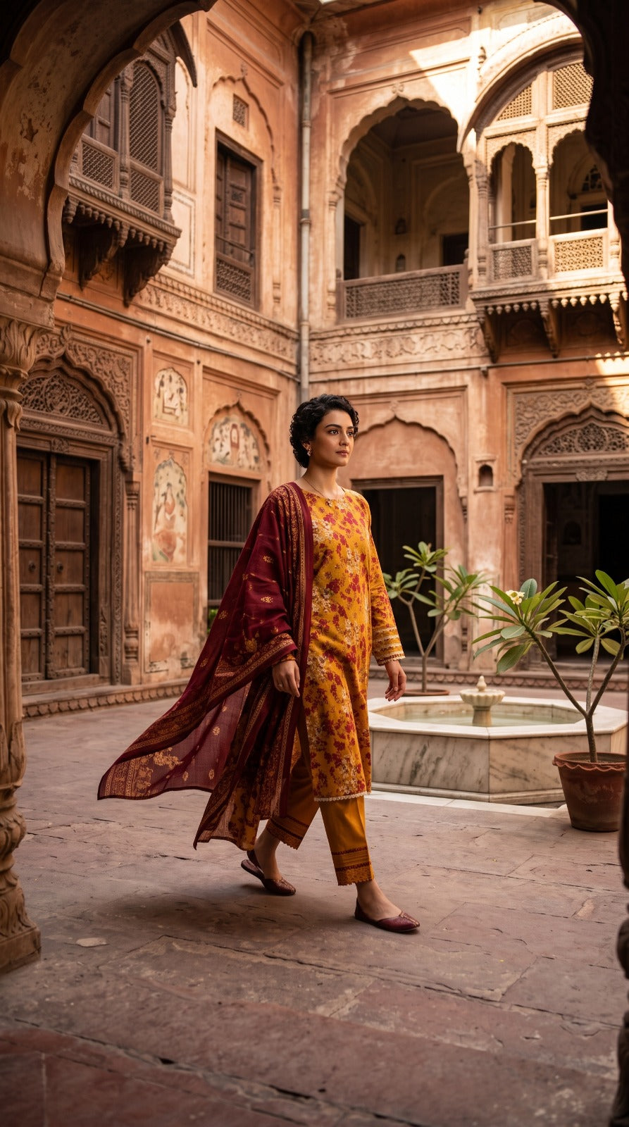 Nishat 3 Piece Unstitched Printed Lawn Suit – Mustard Floral
