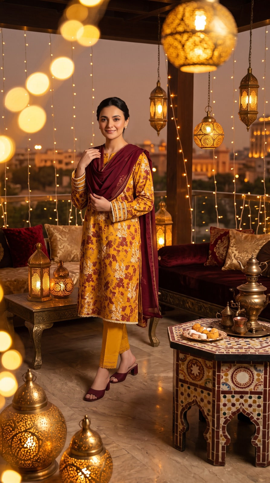 Nishat 3 Piece Unstitched Printed Lawn Suit – Mustard Floral