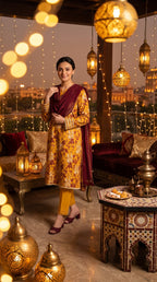 Nishat 3 Piece Unstitched Printed Lawn Suit – Mustard Floral