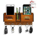 Wooden Wall Key Holder with Mobile Charging Stand