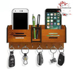 Wooden Wall Key Holder with Mobile Charging Stand